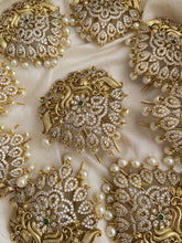 Gold Alike AD Stone Dual Peacock Jada Billai with Beads - G11438